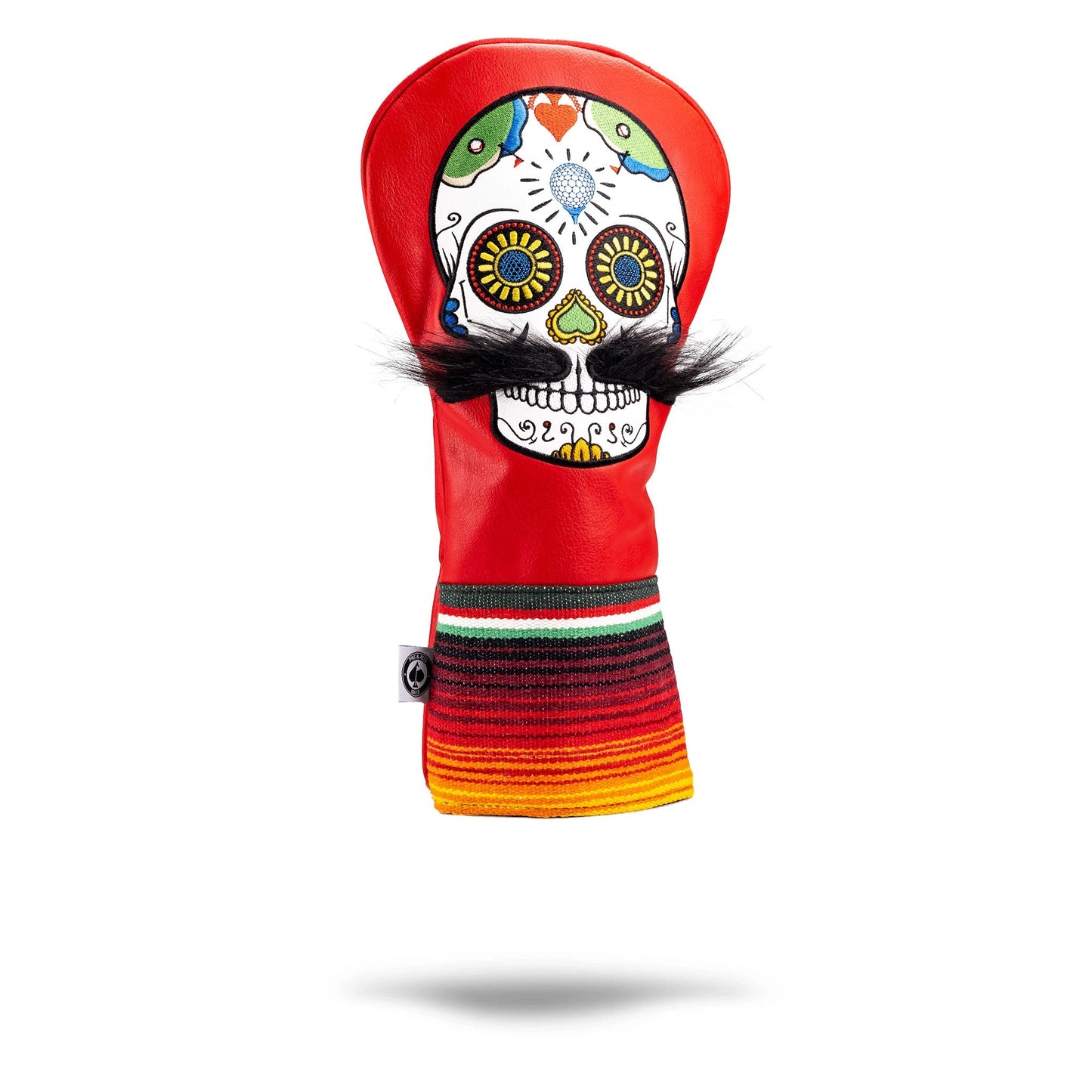 Mustache Sugar Skull - Driver Cover Red - Pins and Aces