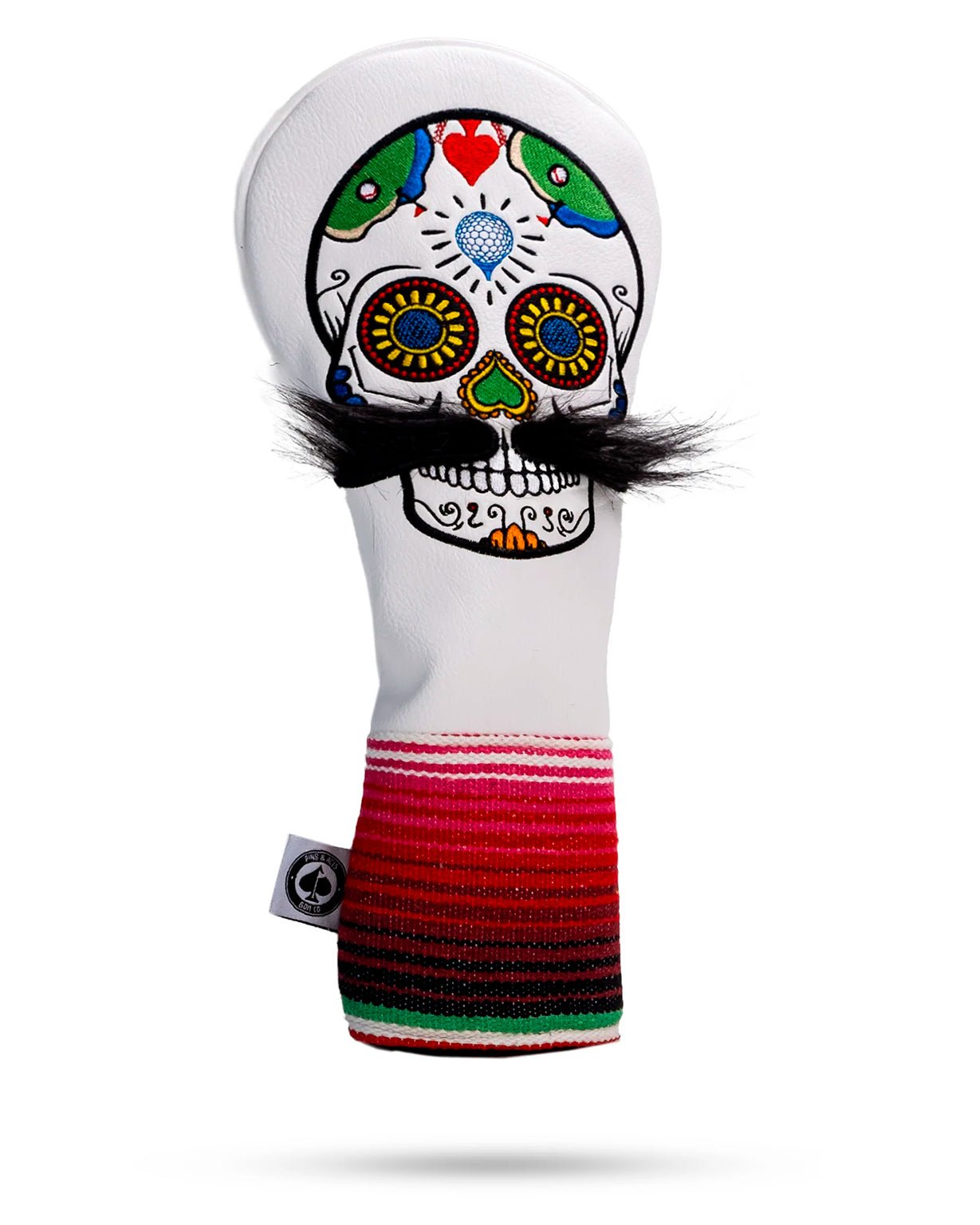 Mustache Sugar Skull - Driver Cover White - Pins and Aces