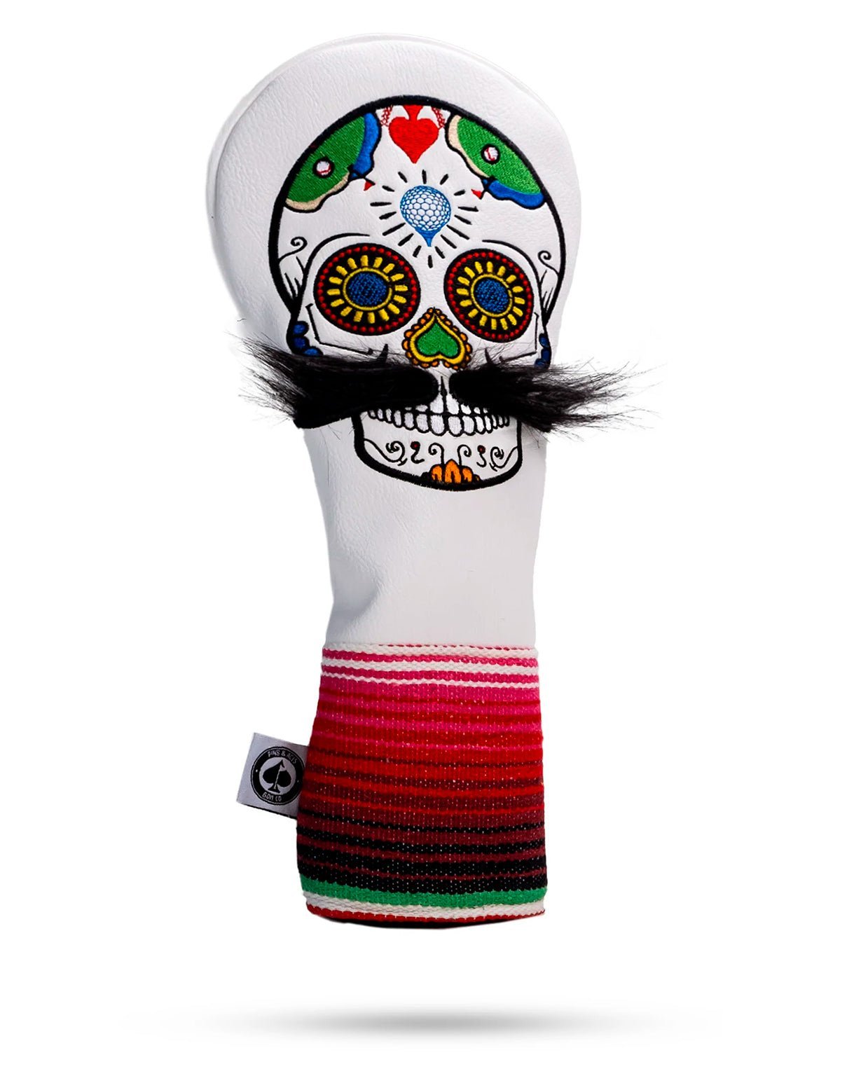 Mustache Sugar Skull - Driver Cover White - Pins and Aces