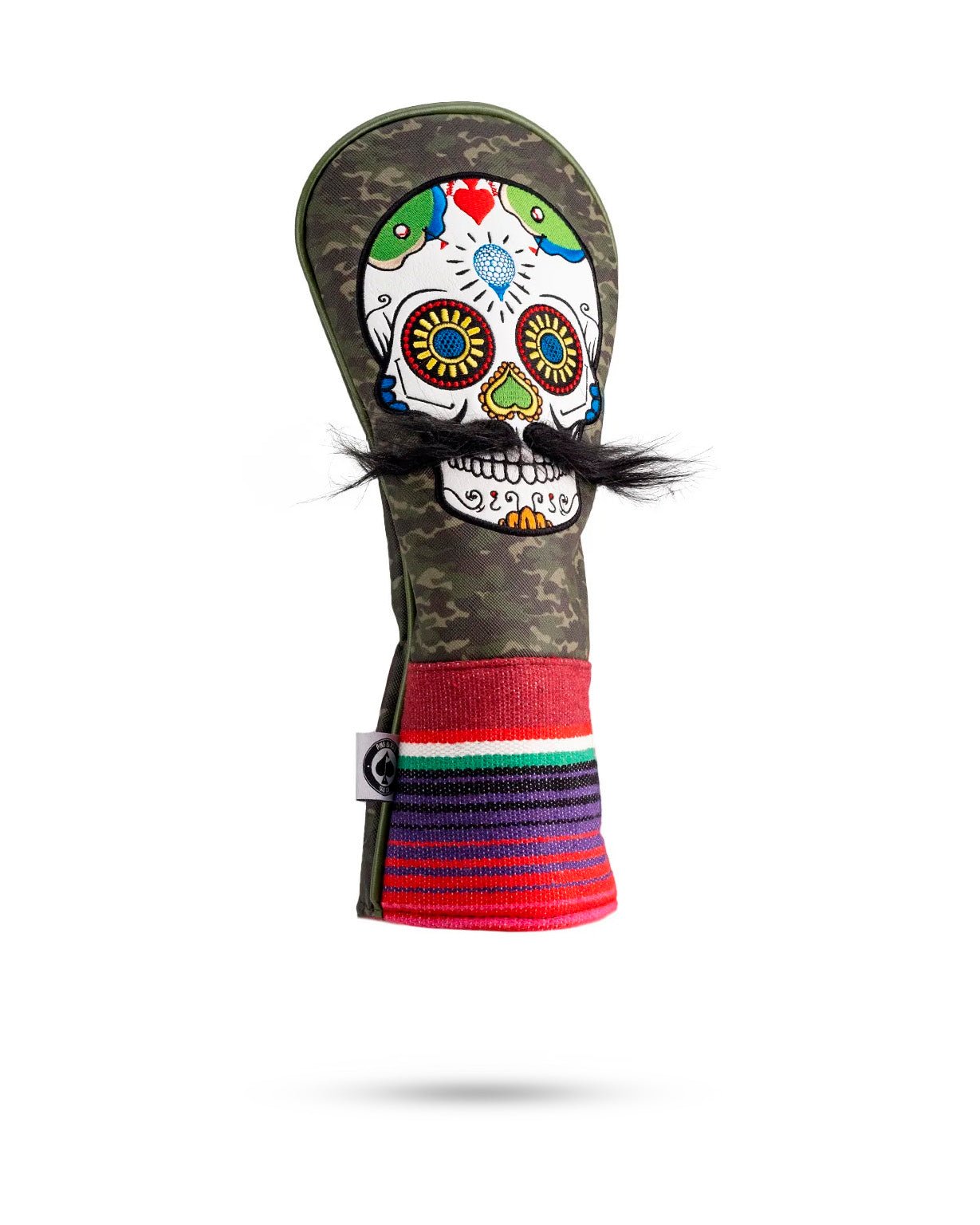 Mustache Sugar Skull - Fairway Cover Green Camo - Pins and Aces