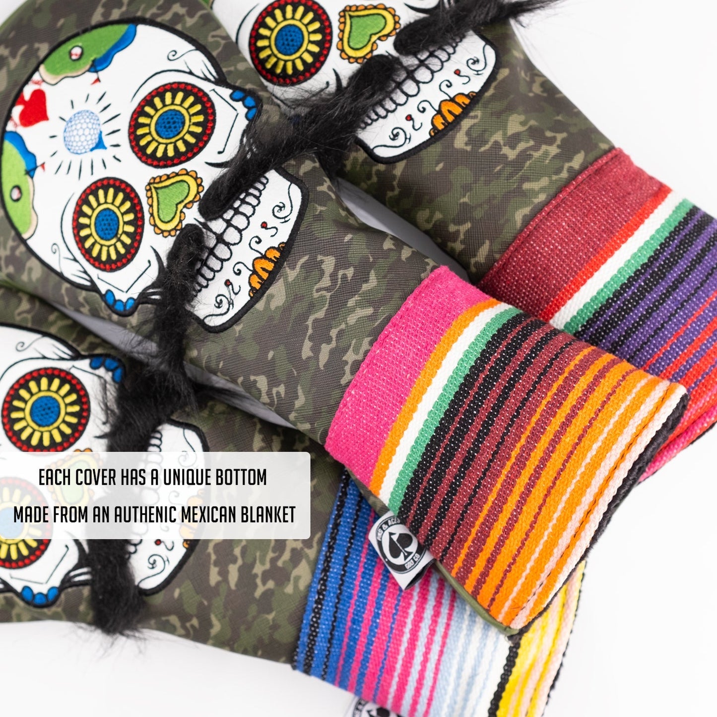 Mustache Sugar Skull - Fairway Cover Green Camo - Pins and Aces