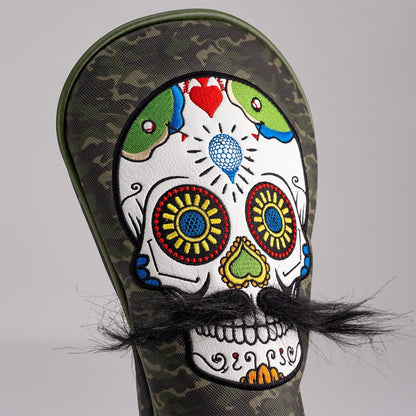 Mustache Sugar Skull - Fairway Cover Green Camo - Pins and Aces