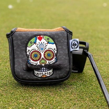 Mustache Sugar Skull - Mallet Putter Cover Gray Camo - Pins and Aces