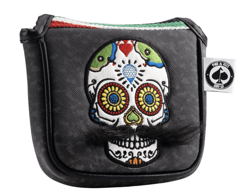 Mustache Sugar Skull - Mallet Putter Cover Gray Camo - Pins and Aces
