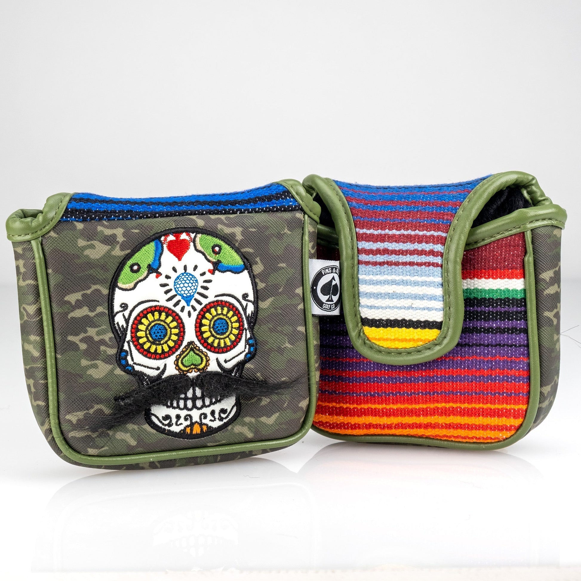 Mustache Sugar Skull - Mallet Putter Cover Green Camo - Pins and Aces