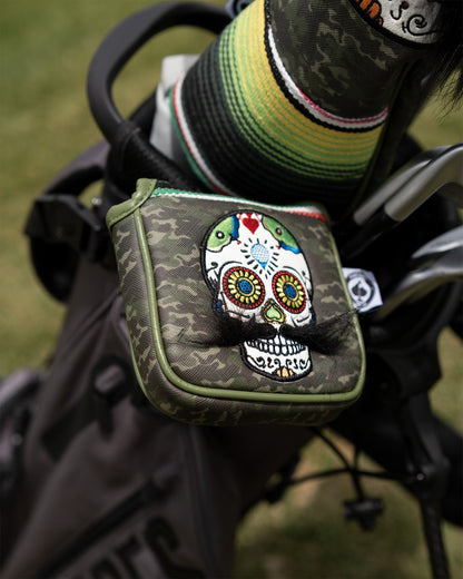 Mustache Sugar Skull - Mallet Putter Cover Green Camo - Pins and Aces