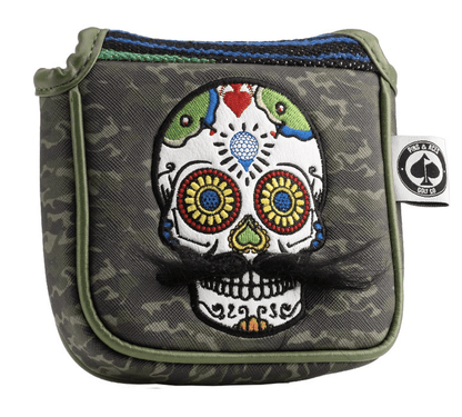 Mustache Sugar Skull - Mallet Putter Cover Green Camo - Pins and Aces