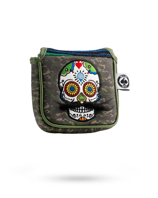 Mustache Sugar Skull - Mallet Putter Cover Green Camo - Pins and Aces