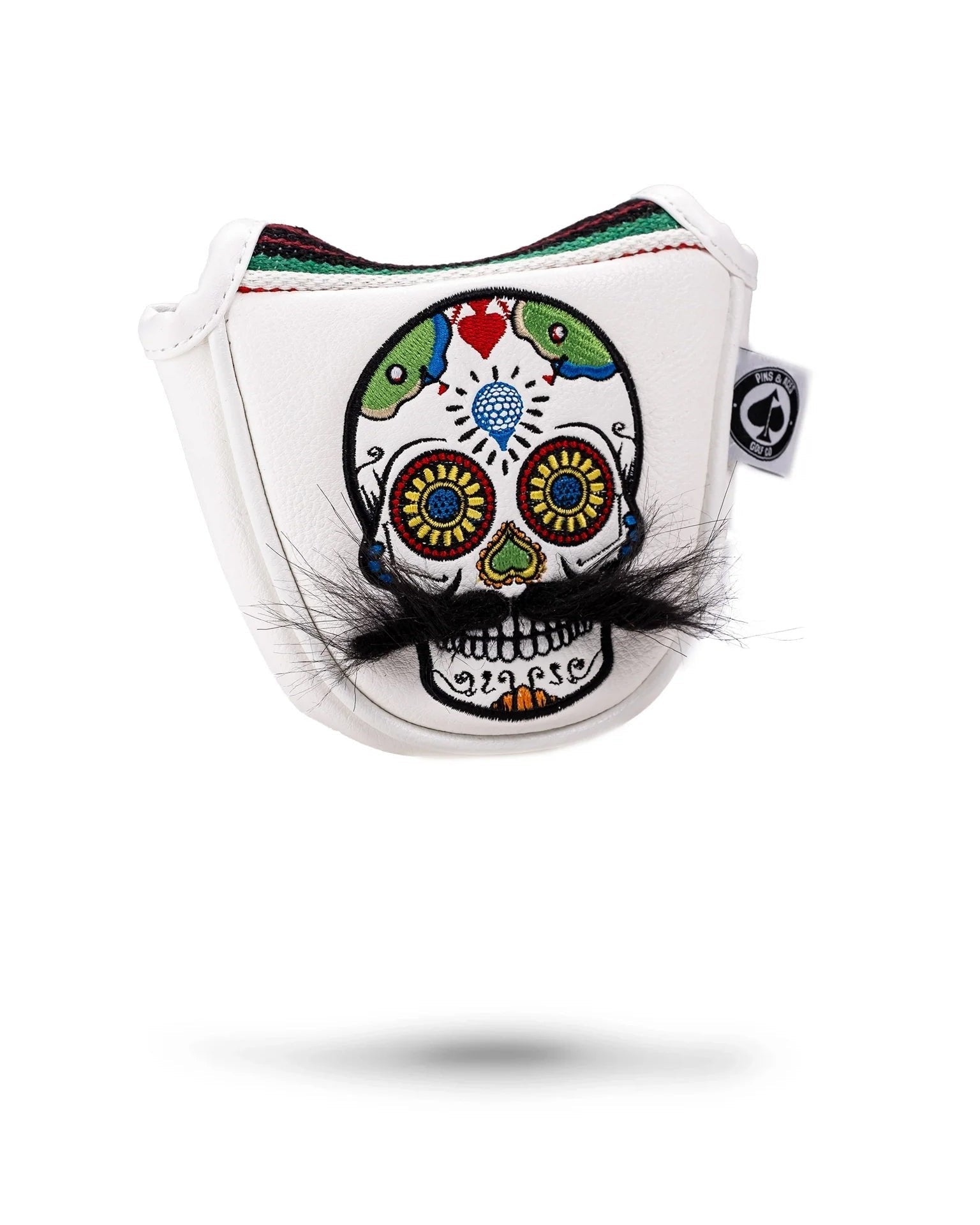 Mustache Sugar Skull - Mallet Putter Cover White - Pins and Aces