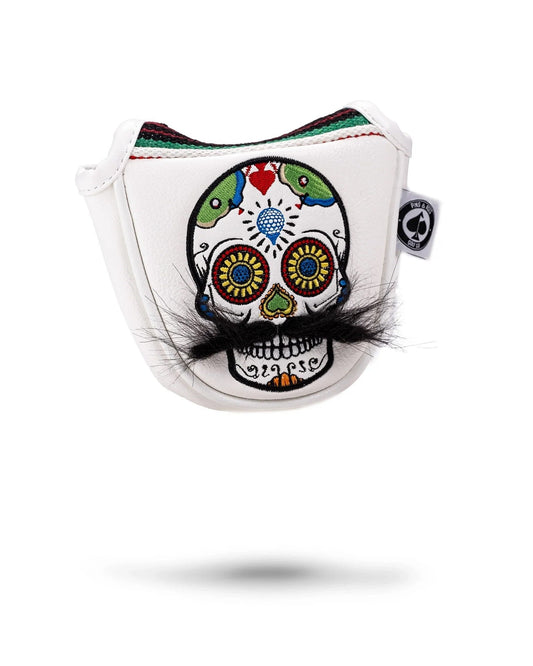 Mustache Sugar Skull - Mallet Putter Cover White - Pins and Aces
