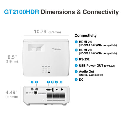 Optoma GT2100HDR Short Throw Full HD Home Laser Projector - Optoma