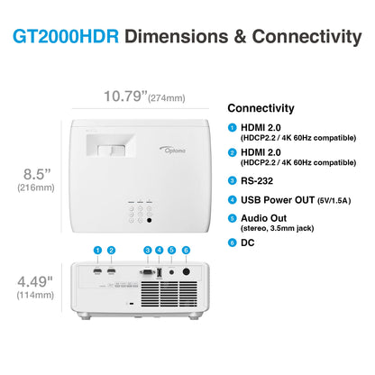 Optoma GT2100HDR Short Throw Full HD Home Laser Projector - Optoma
