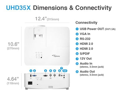 Optoma UHZ35 Projector - 4K UHD Laser Projector for Home Theater and Gaming - UHD35STx (Latest, Lamp, Short Throw) - 
