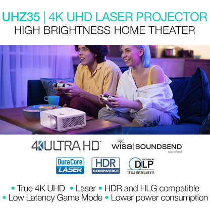 Optoma UHZ35 Projector - 4K UHD Laser Projector for Home Theater and Gaming - UHD35STx (Latest, Lamp, Short Throw) - 