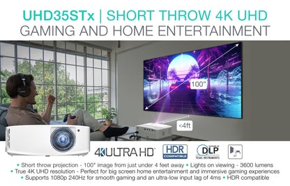 Optoma UHZ35 Projector - 4K UHD Laser Projector for Home Theater and Gaming - UHD38x (Latest, Lamp, Standard Throw) - 