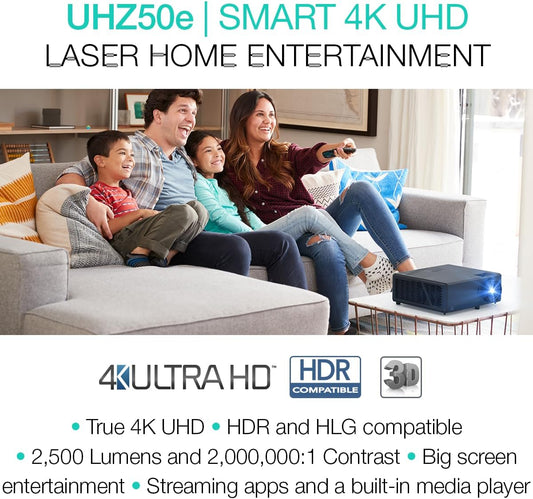 Optoma UHZ50e True 4K UHD Projector with Enhanced Gaming Mode 4ms Input Lag - HDR and HLG Input, 2500 Lumens Brightness - 