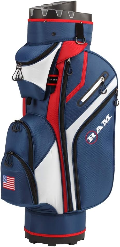 Ram Golf Premium Cart Bag with 14 Way Molded Organizer Divider Top - USA Flag - 