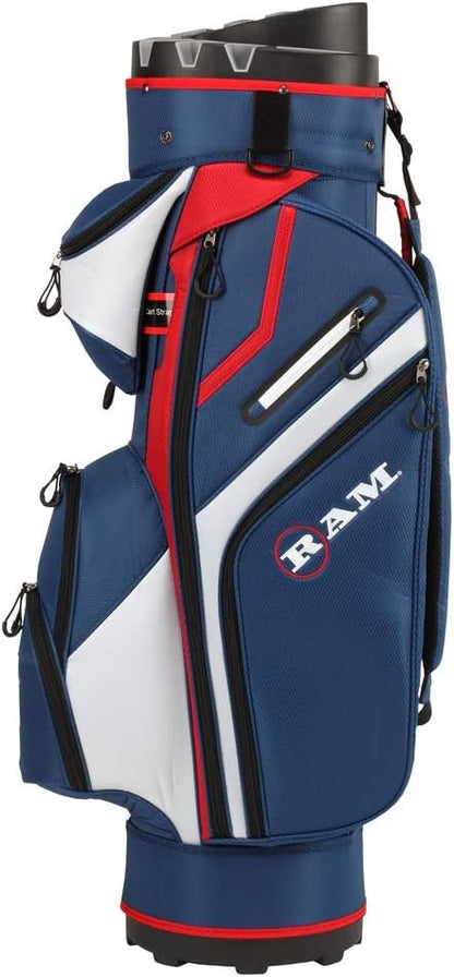 Ram Golf Premium Cart Bag with 14 Way Molded Organizer Divider Top - USA Flag - 