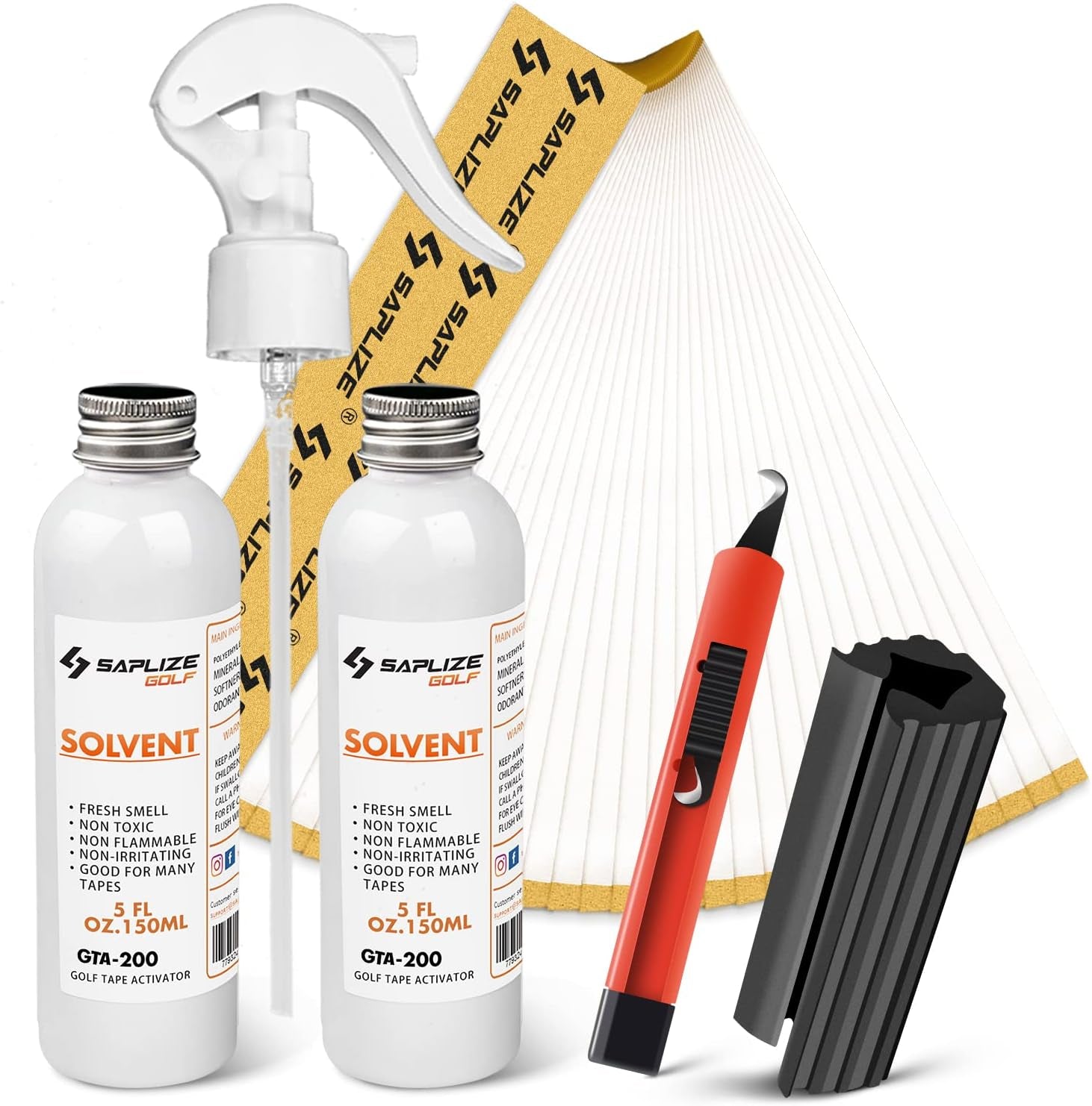 SAPLIZE Golf Grip Kit - Four Options Featuring Grip Tape Strips, Solvent, Tape Remover Tool, Hook Blade & Rubber Vise Clamp - the Ultimate Solution for Regripping Golf Clubs - D - Large Bundle - 
