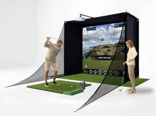 SkyTrak Golf Simulator Studio Pro Package Launch Monitor, Metal Protective Case, Enclosure, Simulator Software, Hitting Mat, Projector and Ball Tray - Studio 10 - 10' W x 8'6" H x 5'4" D - 