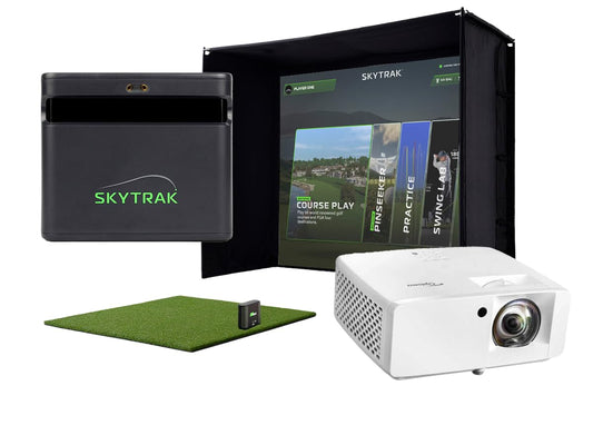 SkyTrak ST MAX Golf Simulator Standard Studio Package – Complete Home Simulator with Launch Monitor, Enclosure, Screen, 5×5 Hitting Mat, ZW350ST Projector & Trial Software - SkyTrak