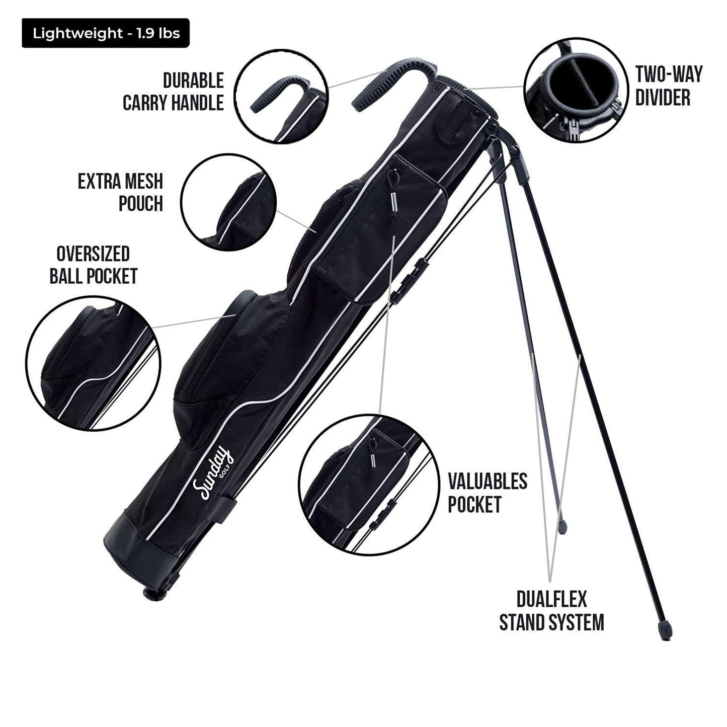 Sunday Golf - Lightweight Sunday Golf Bag with Strap and Stand - Blue - 