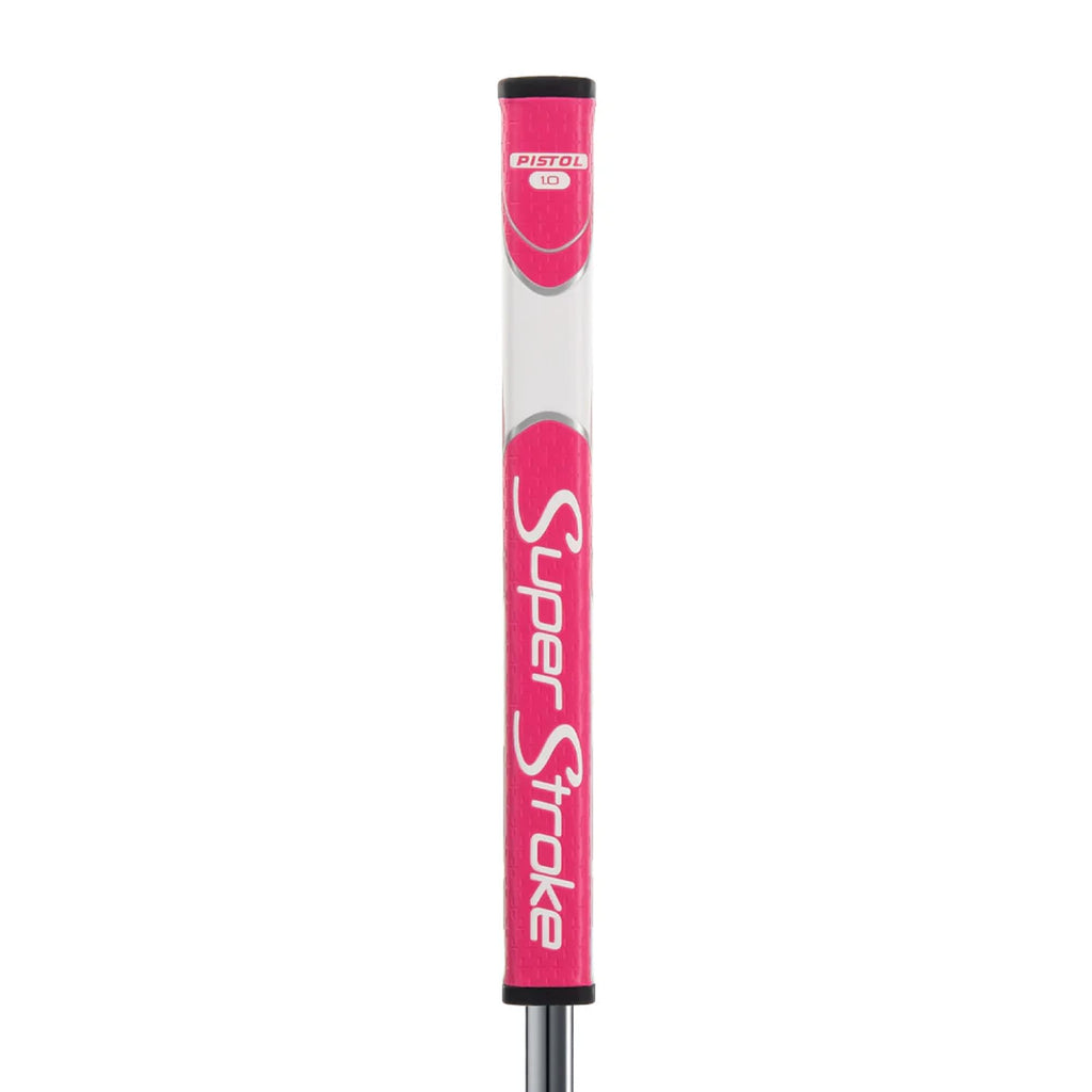 SuperStroke Zenergy Pistol Golf Putter Grip with No Taper Enhanced SPYNE Technology, New Multi - Zone Texturing and Tech - Port, Multi Color - Pink/White - Pistol 1.0