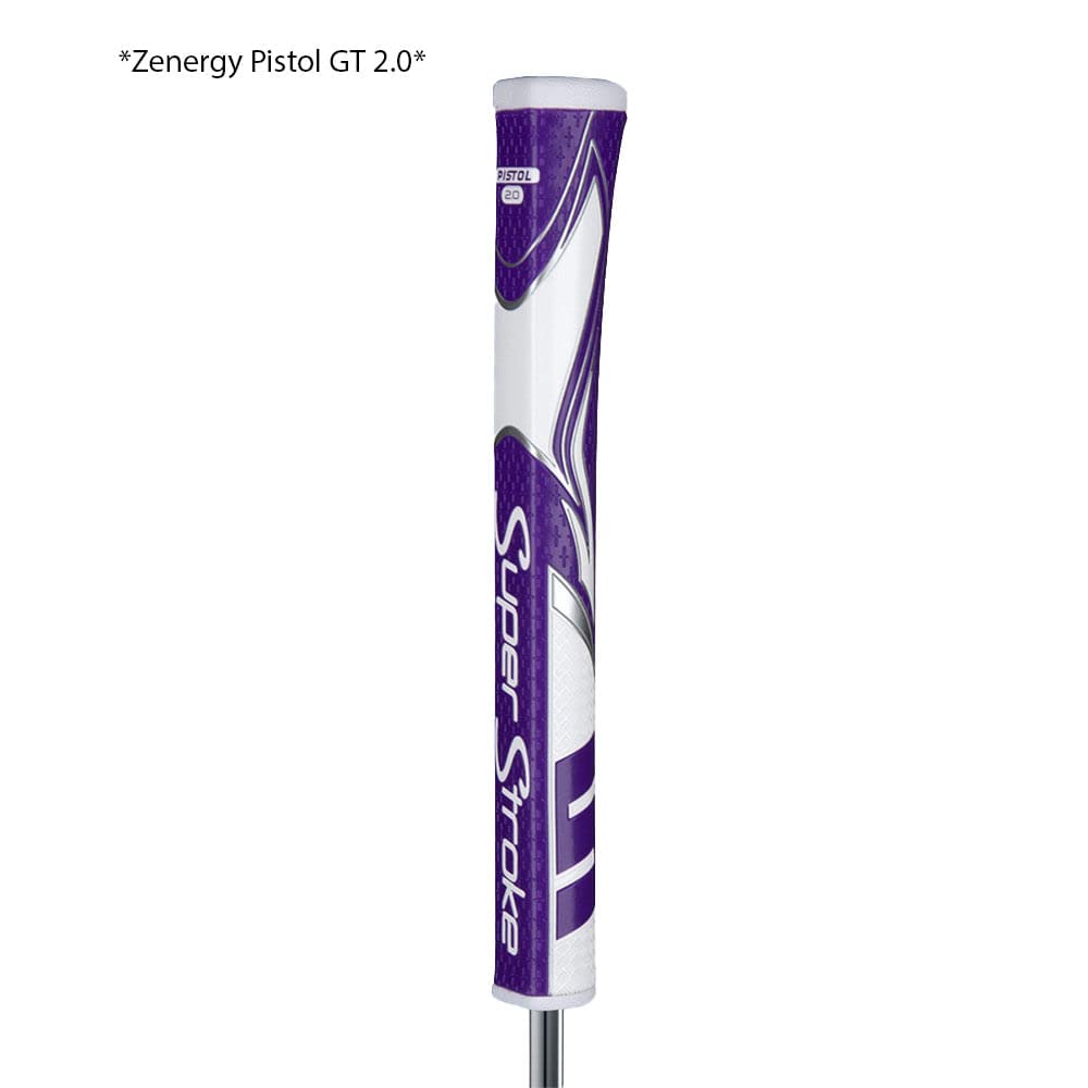 SuperStroke Zenergy Pistol Golf Putter Grip with No Taper Enhanced SPYNE Technology, New Multi - Zone Texturing and Tech - Port, Multi Color - Purple/White - Pistol Tour