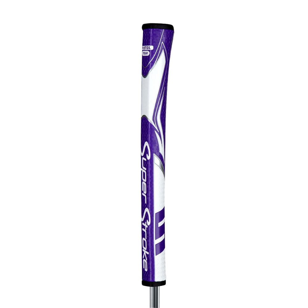 SuperStroke Zenergy Pistol Golf Putter Grip with No Taper Enhanced SPYNE Technology, New Multi - Zone Texturing and Tech - Port, Multi Color - Purple/White - Pistol Tour