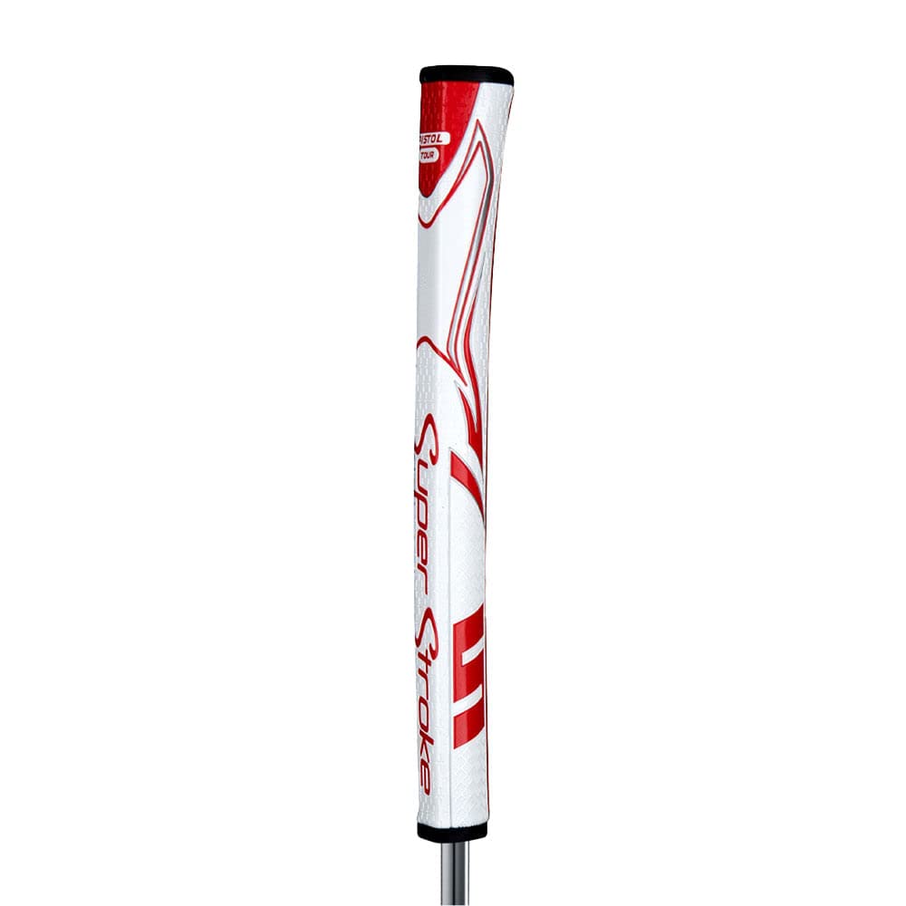 SuperStroke Zenergy Pistol Golf Putter Grip with No Taper Enhanced SPYNE Technology, New Multi - Zone Texturing and Tech - Port, Multi Color - White/Red - Pistol Tour