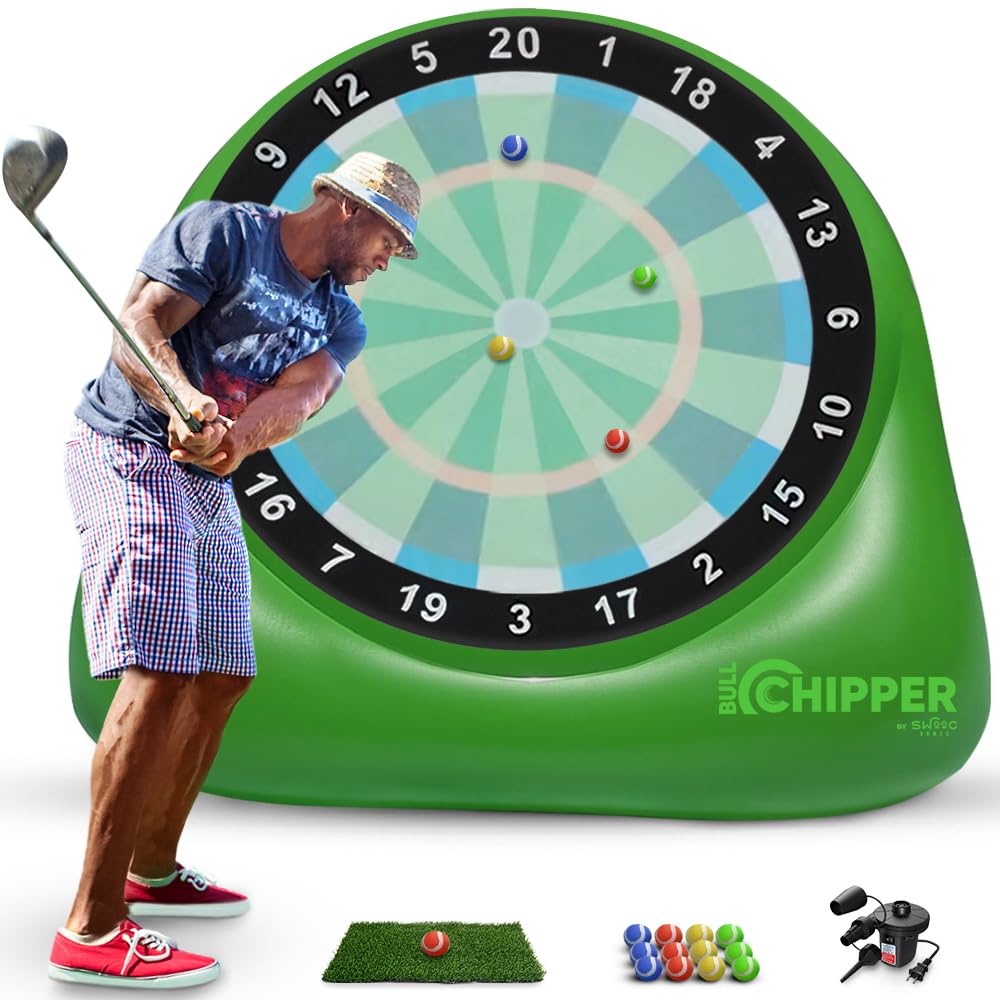 SWOOC Games – Bull Chipper | Giant Golf Darts (Over 6ft Tall) with 10+ Golf Games | Backyard Golf Game with Air Pump - 