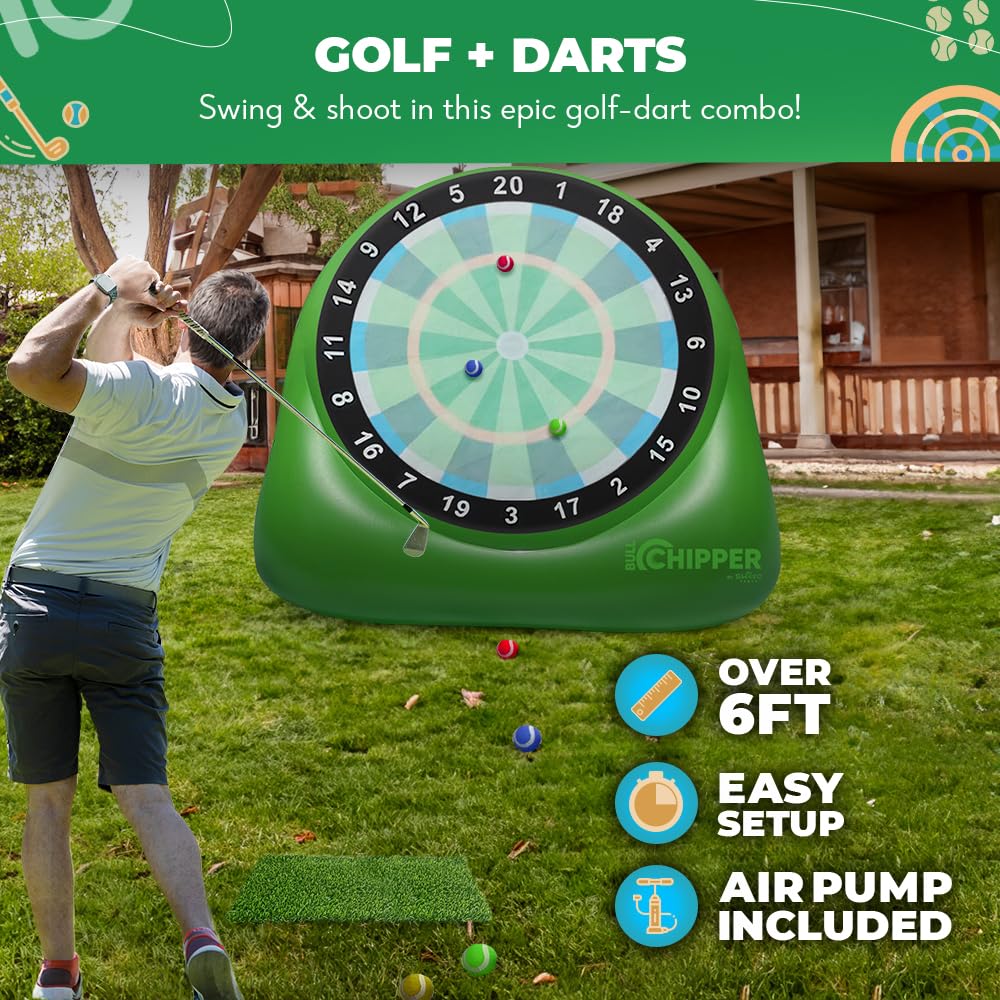 SWOOC Games – Bull Chipper | Giant Golf Darts (Over 6ft Tall) with 10+ Golf Games | Backyard Golf Game with Air Pump - 