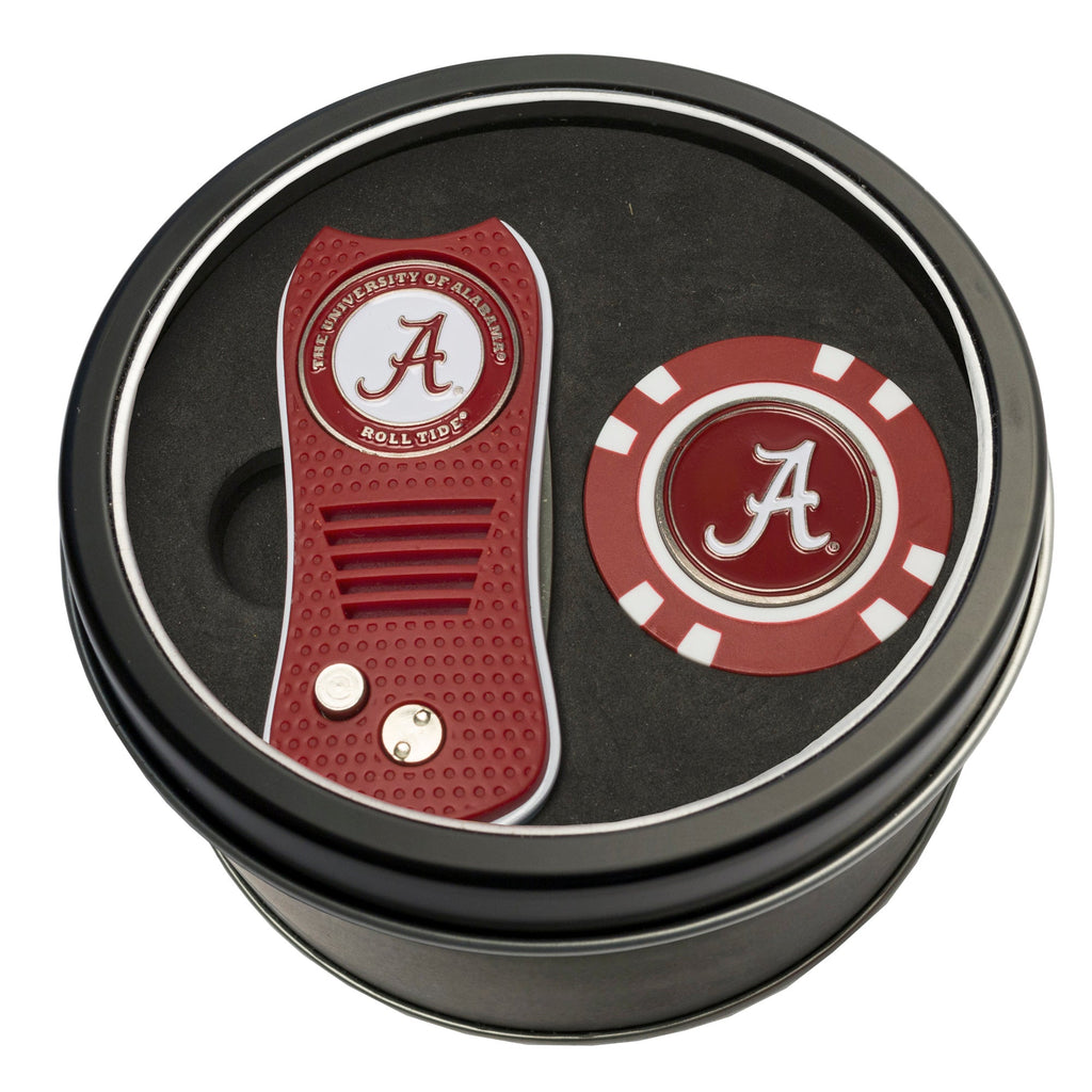 Team Golf Alabama Golf Gift Sets - Tin - Divot Tool & Poker Chip - 