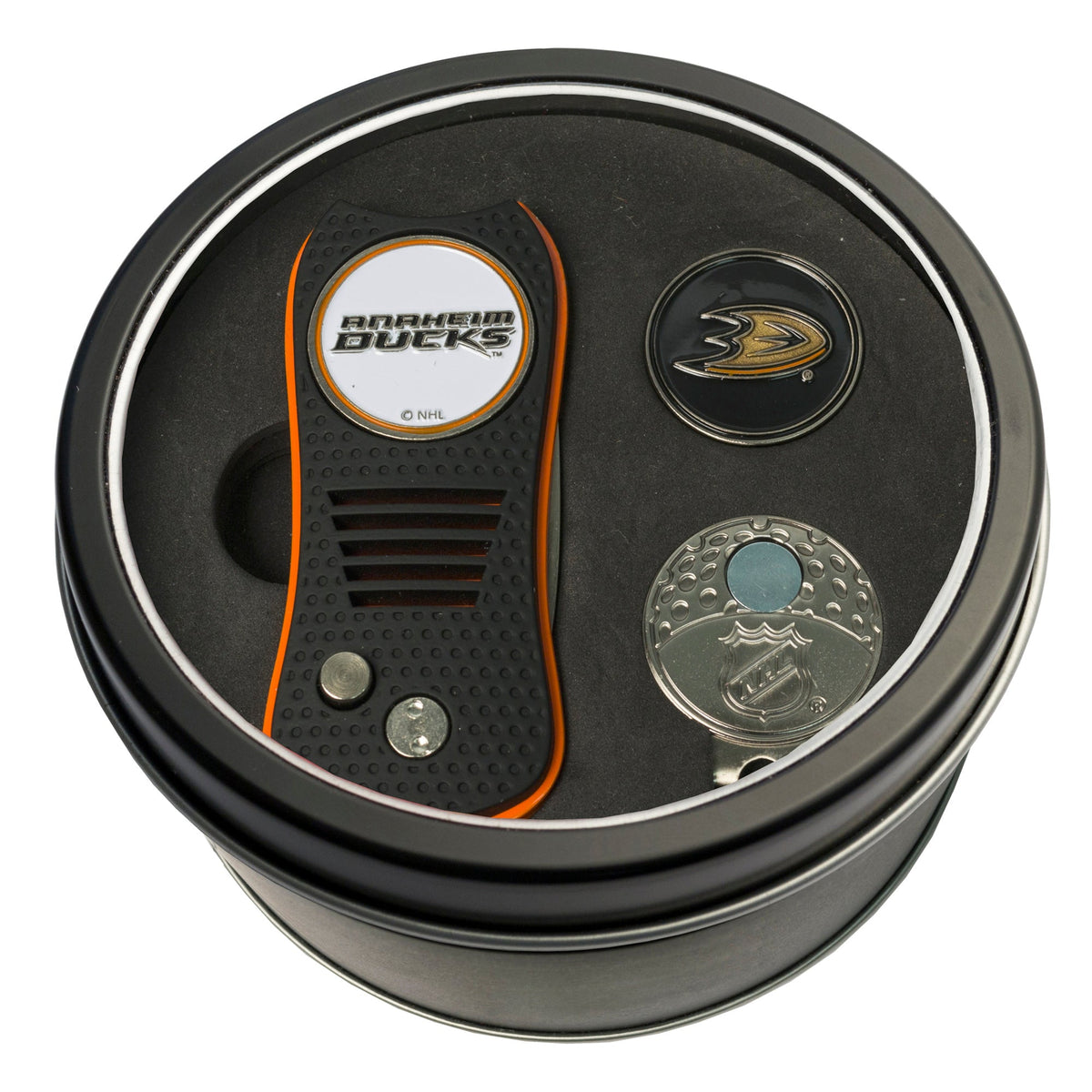Team Golf Anaheim Ducks Golf Gift Sets - Tin - Divot Tool & Hat Clip - 