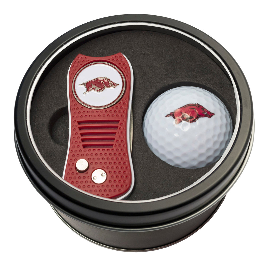 Team Golf Arkansas Golf Gift Sets - Tin - Divot Tool & Golf Ball - 