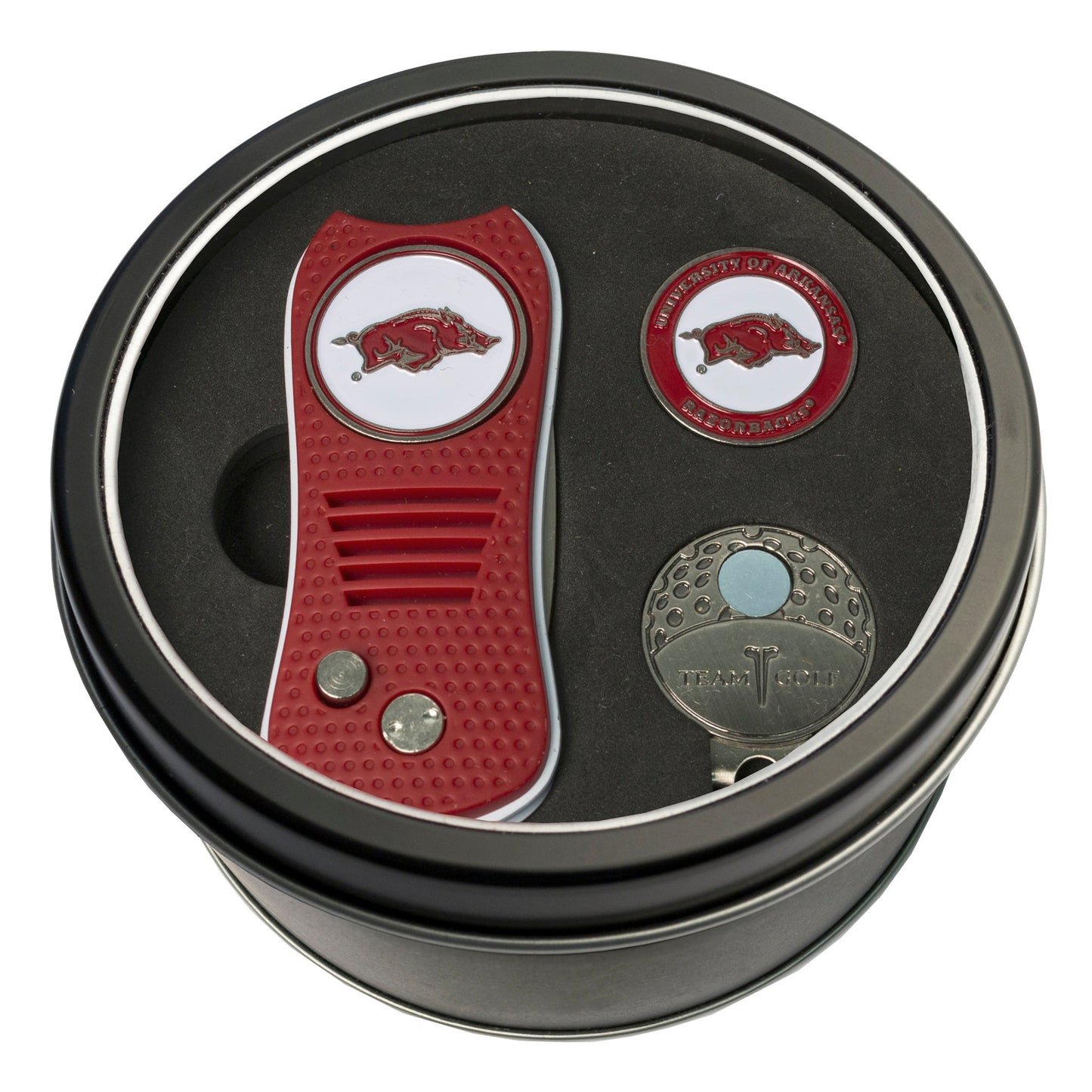 Team Golf Arkansas Golf Gift Sets - Tin - Divot Tool & Hat Clip - 