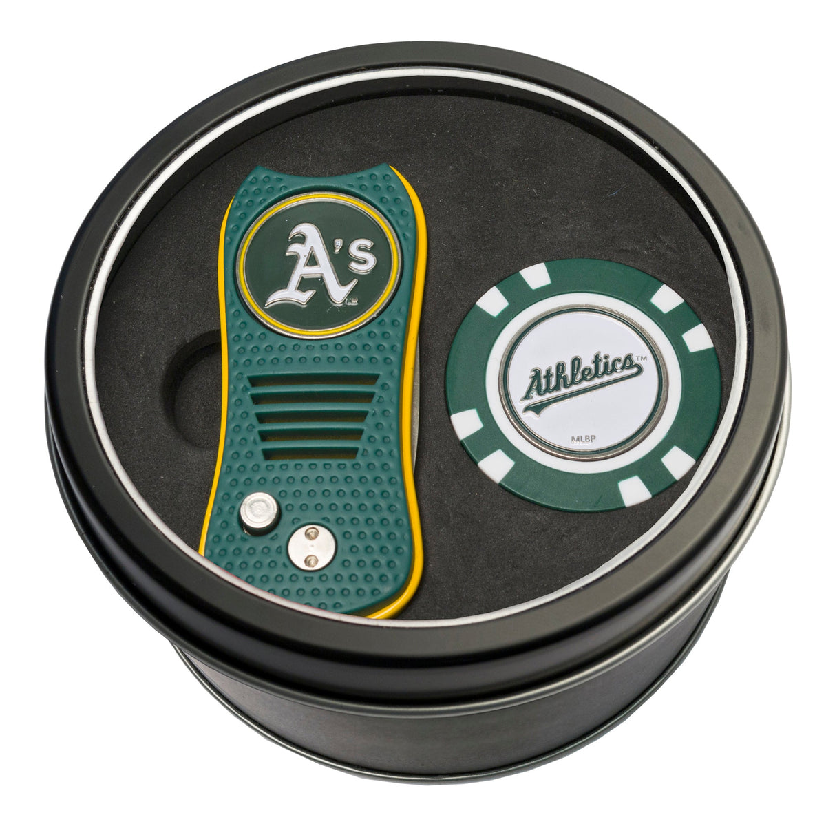 Team Golf A's Golf Gift Sets - Tin - Divot Tool & Poker Chip - 