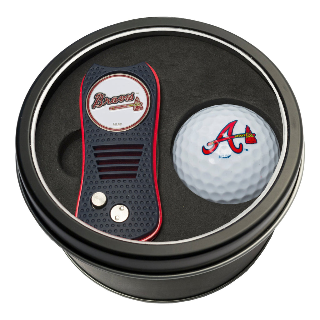 Team Golf Atlanta Braves Golf Gift Sets - Tin - Divot Tool & Golf Ball - 