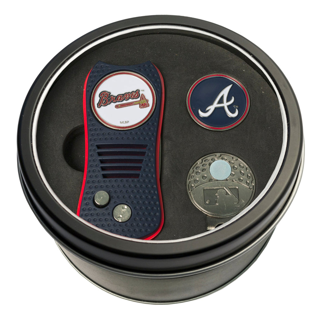 Team Golf Atlanta Braves Golf Gift Sets - Tin - Divot Tool & Hat Clip - 