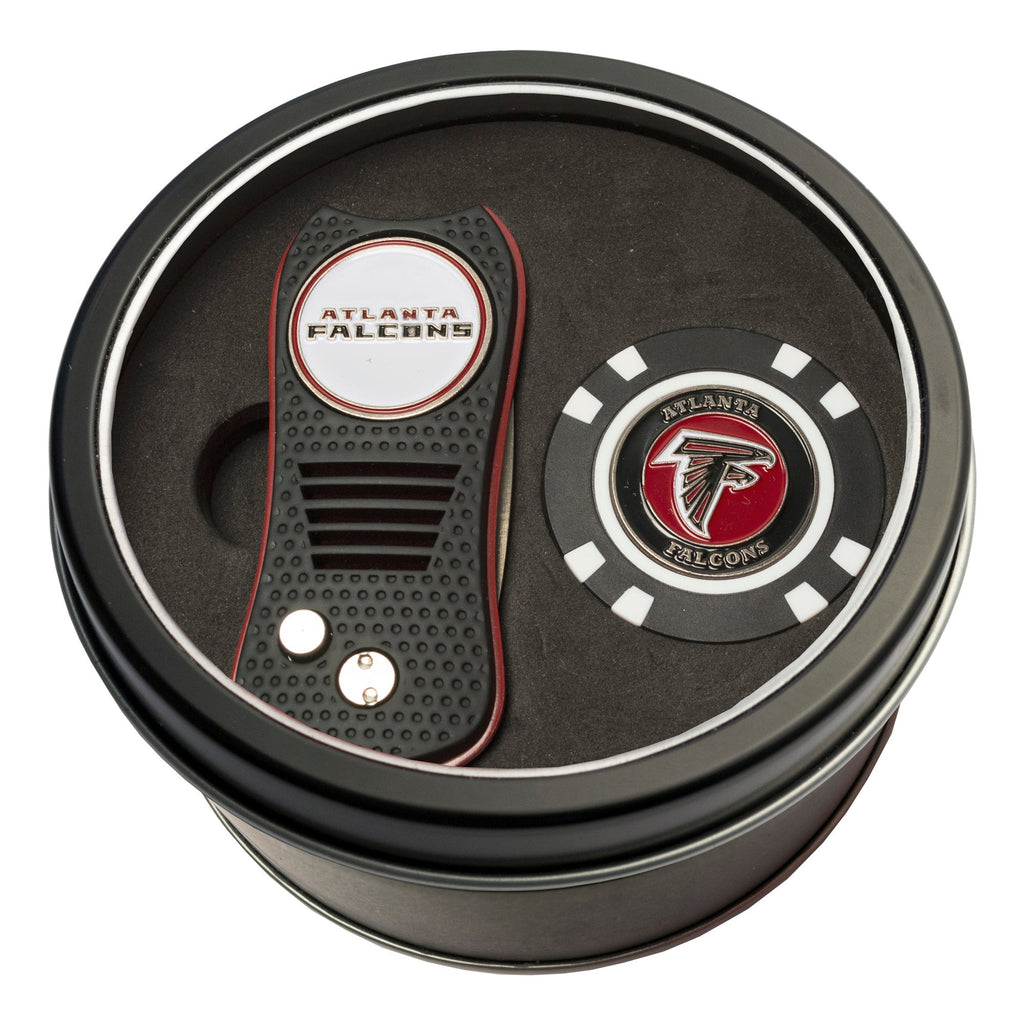 Team Golf Atlanta Falcons Golf Gift Sets - Tin-Divot Tool & Poker Chip -