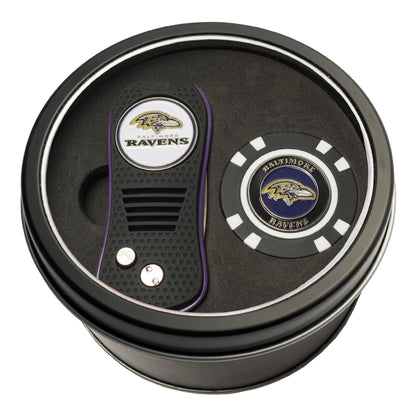 Team Golf Baltimore Ravens Golf Gift Sets - Tin-Divot Tool & Poker Chip -