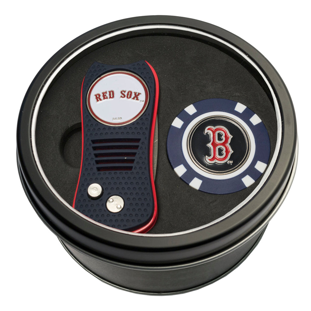 Team Golf Boston Red Sox Golf Gift Sets - Tin - Divot Tool & Poker Chip - 