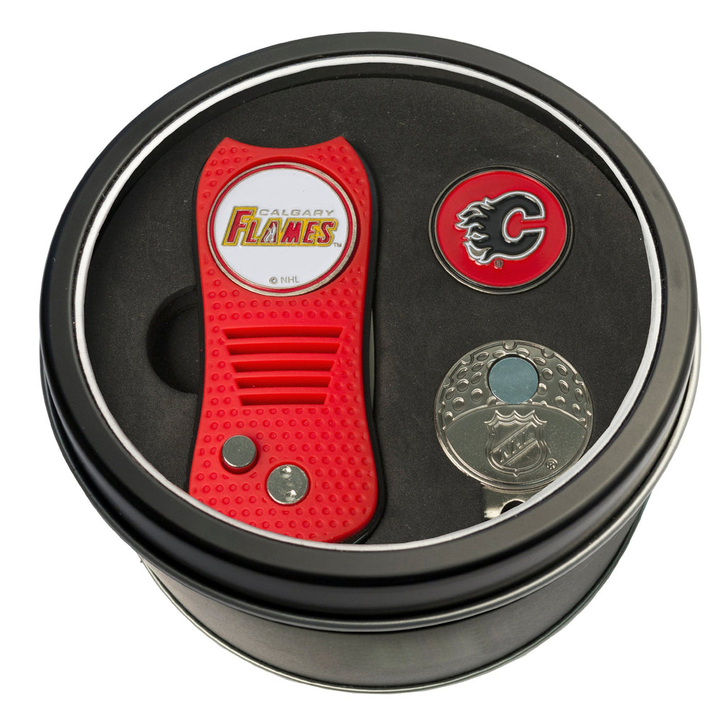 Team Golf CGY Flames Golf Gift Sets - Tin - Divot Tool & Hat Clip - 