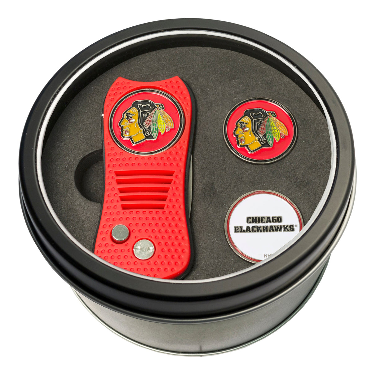 Team Golf CHI Blackhawks Golf Gift Sets - Tin - Divot Tool & 2 Markers - 