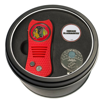 Team Golf CHI Blackhawks Golf Gift Sets - Tin - Divot Tool & Hat Clip - 