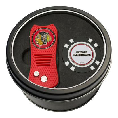 Team Golf CHI Blackhawks Golf Gift Sets - Tin - Divot Tool & Poker Chip - 