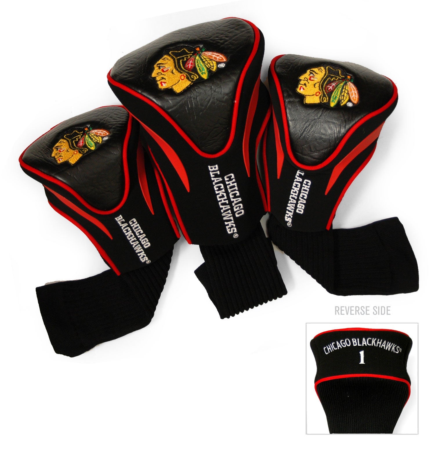 Team Golf Chicago Blackhawks DR/FW Headcovers - 3 Pack Contour - Embroidered