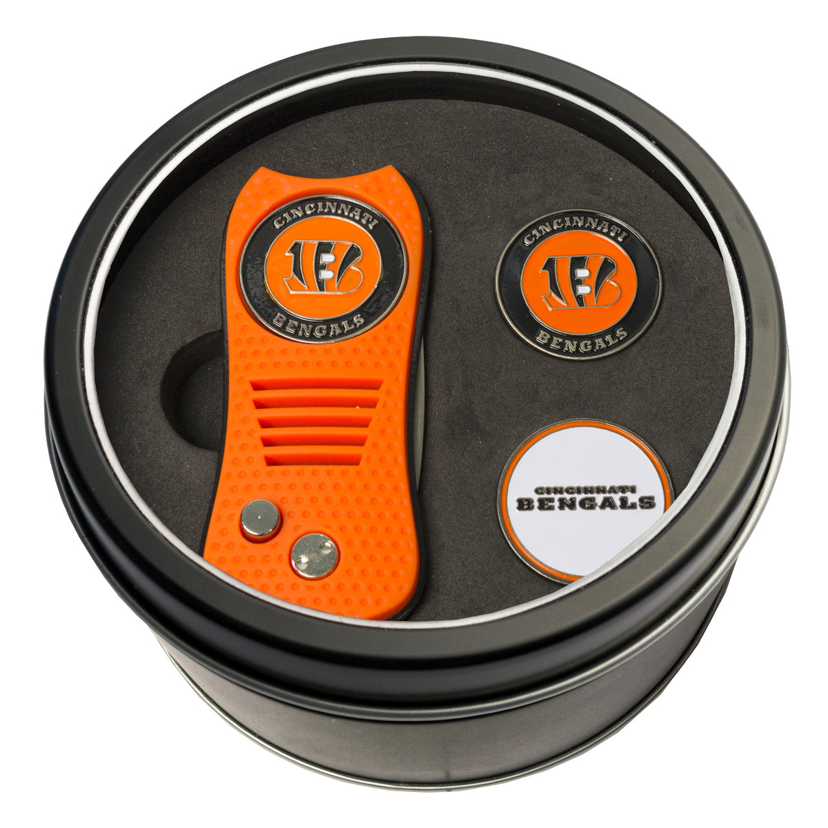 Team Golf Cincinnati Bengals Golf Gift Sets - Tin-Divot Tool & 2 Markers -