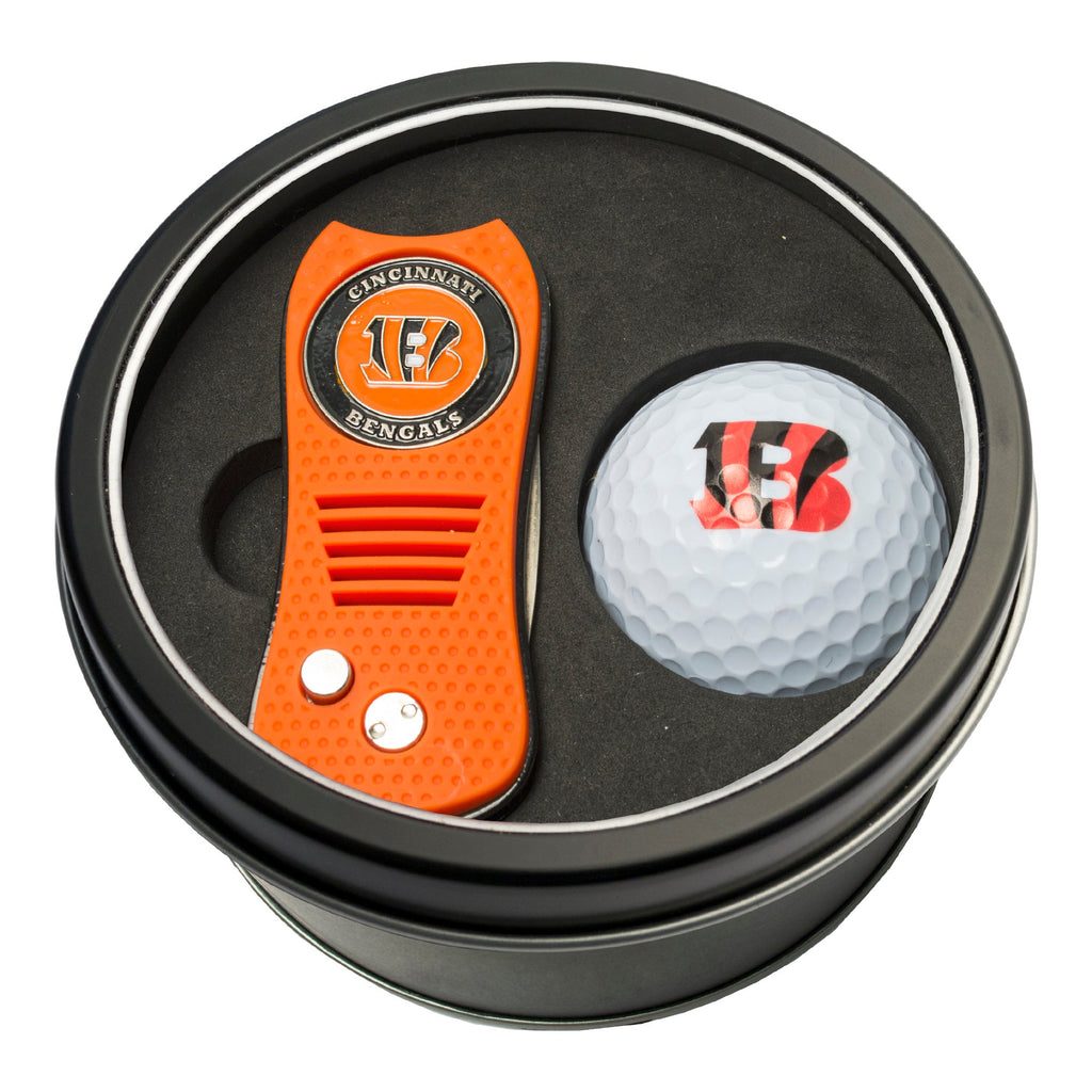 Team Golf Cincinnati Bengals Golf Gift Sets - Tin-Divot Tool & Golf Ball -