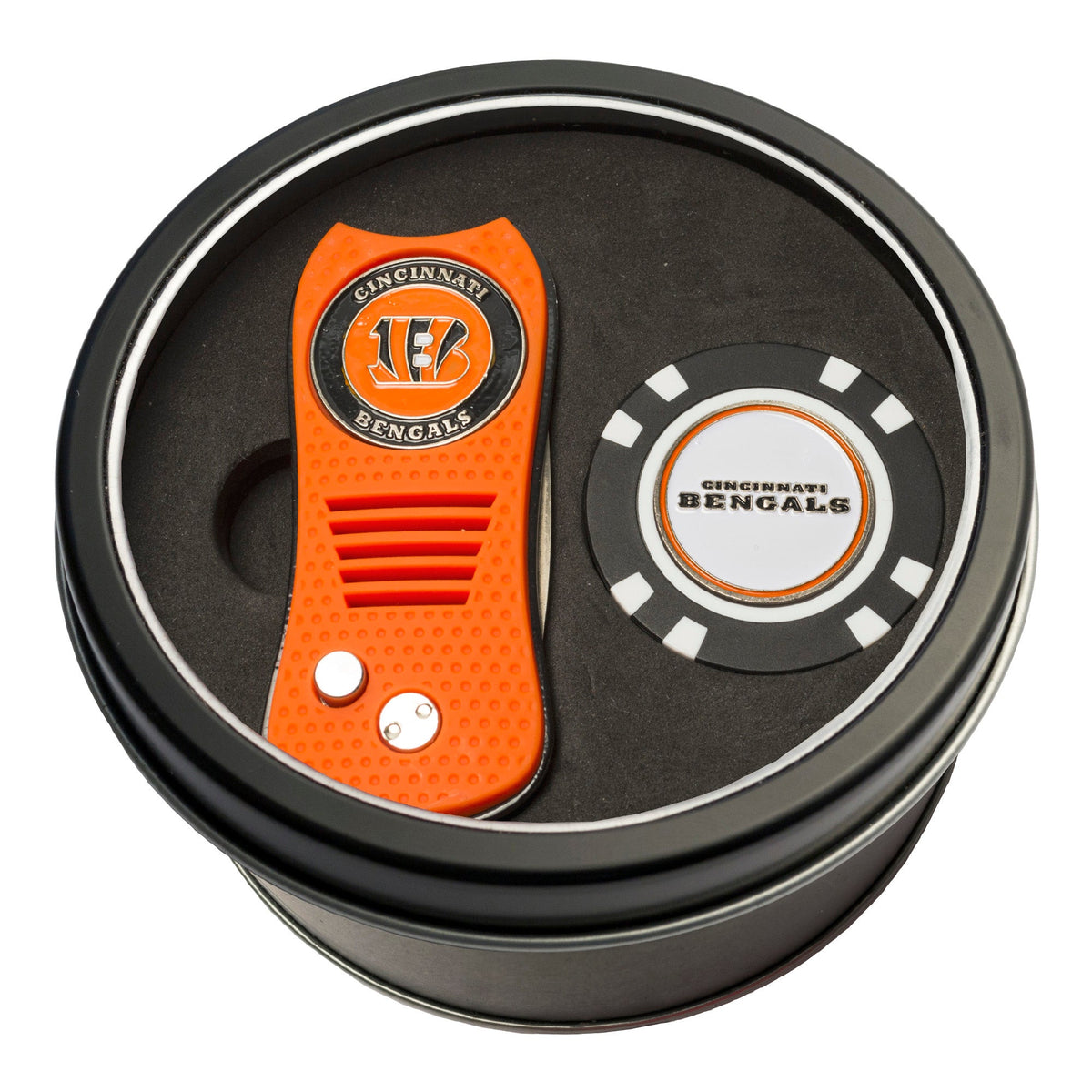 Team Golf Cincinnati Bengals Golf Gift Sets - Tin-Divot Tool & Poker Chip -